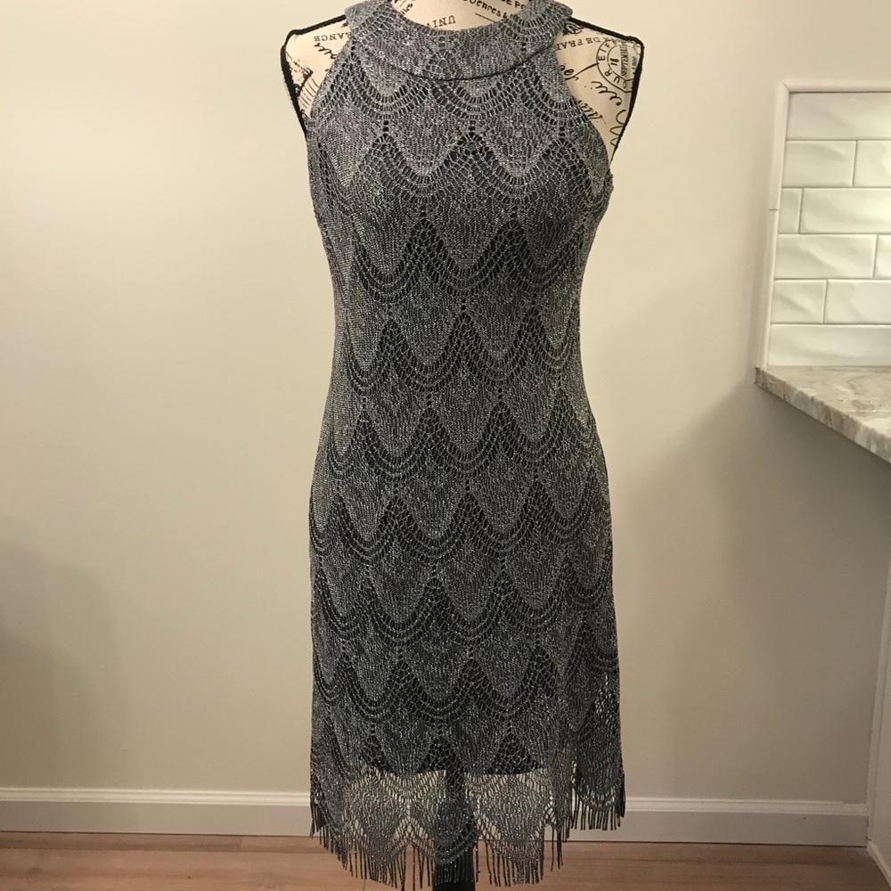 S.L.fashions Size 4Petite Silver Dress